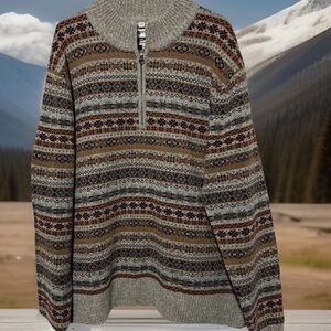 Schott Bros Sweater 2XL Fair Isle Nordic 1/4 Zip Soft Cozy Wool Blend Men’s XXL